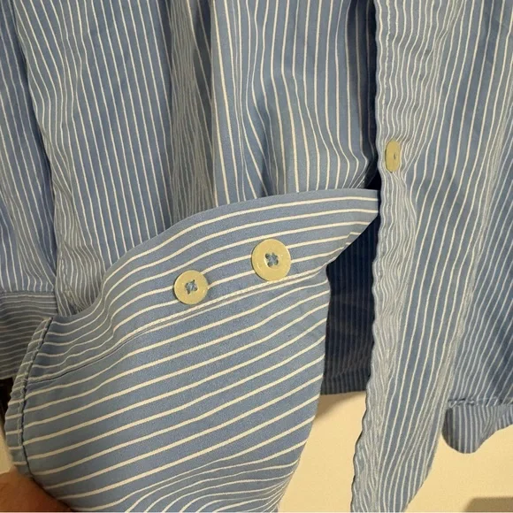 Tommy Hilfiger Blue Striped Dress Shirt‎ Men's Size Large - Picture 5 of 16